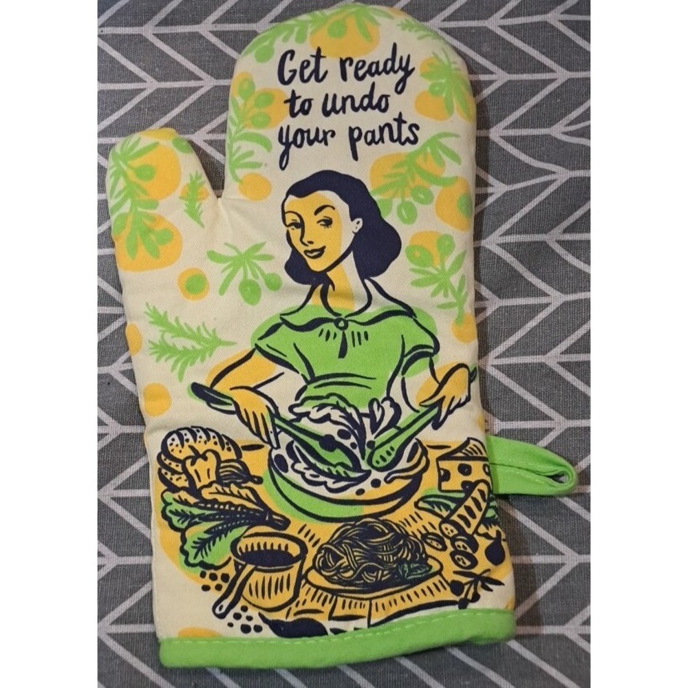 Blue Q Get Ready to Undo Your Pants Oven Mitt Retro Funny Kitchen Decor*HAS SPOT